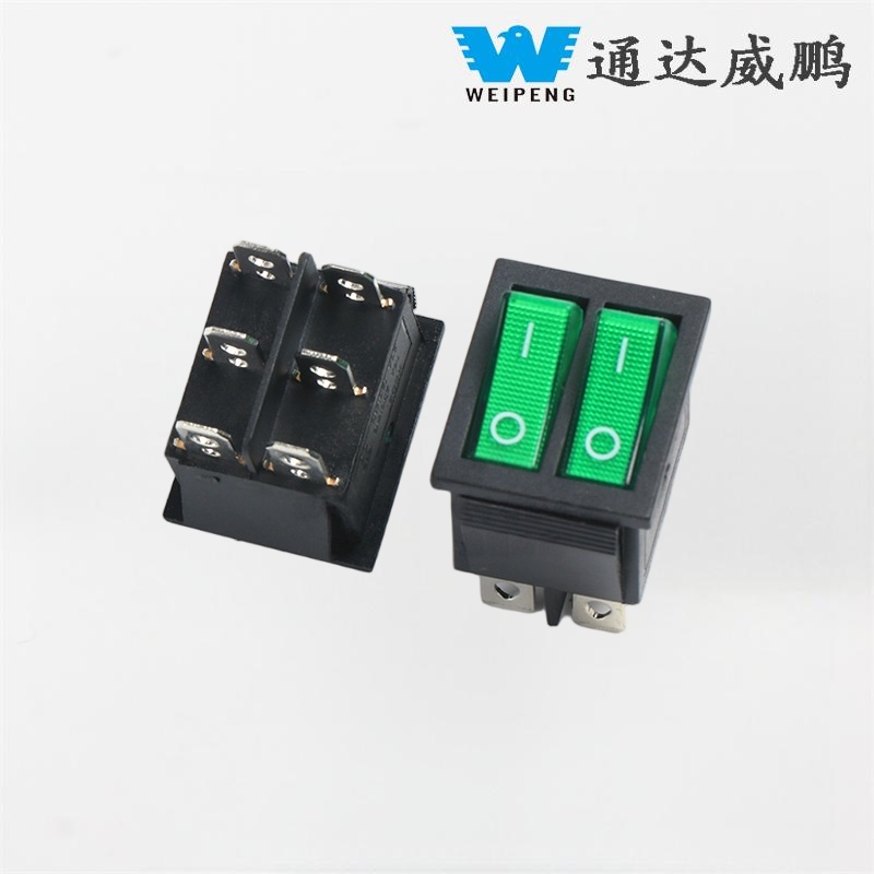 KCD4 Double Rocker Boat Switch DPDT 2 Positions 6 Pins အစိမ်းရောင်အလင်း