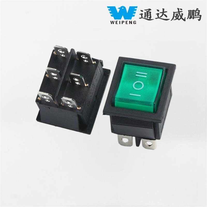 KCD4 အစိမ်းရောင် LED 6-pin/4-pin Illuminated 16A 250V Rocker Switch