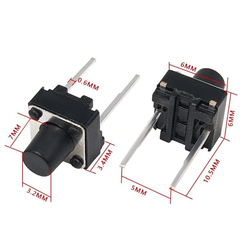 ပင်နံပါတ်နှစ်ချောင်း 6*6*7 Micro-Motion Vertical Tactile Push Button Switch